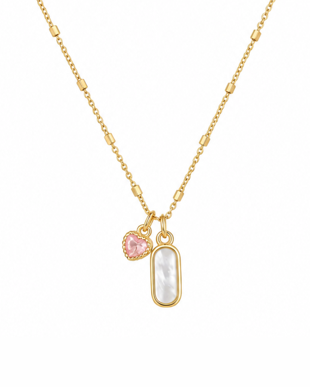 Pink Heart Crystal Dual Pendant Necklace