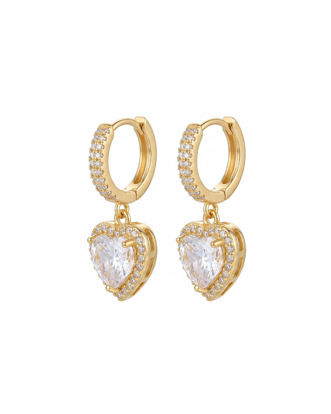 Crystal Heart Hoop Drop Earrings