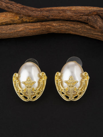 Celestial Pearl Gold Stud Earrings