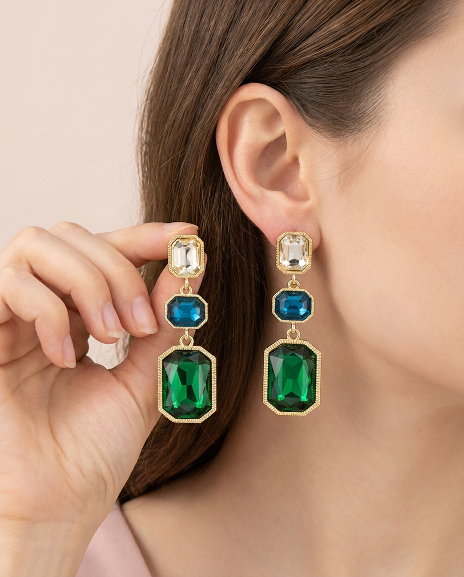 Emerald Green Statement Drop Earrings