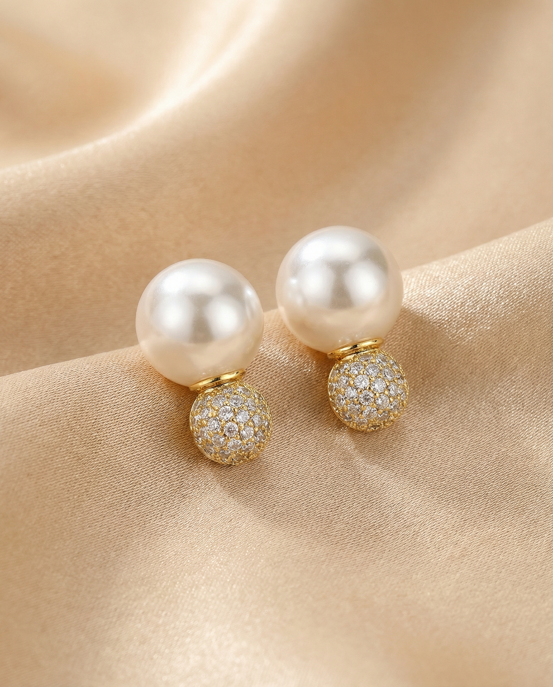 Classic Pearl Gold Stud Earrings