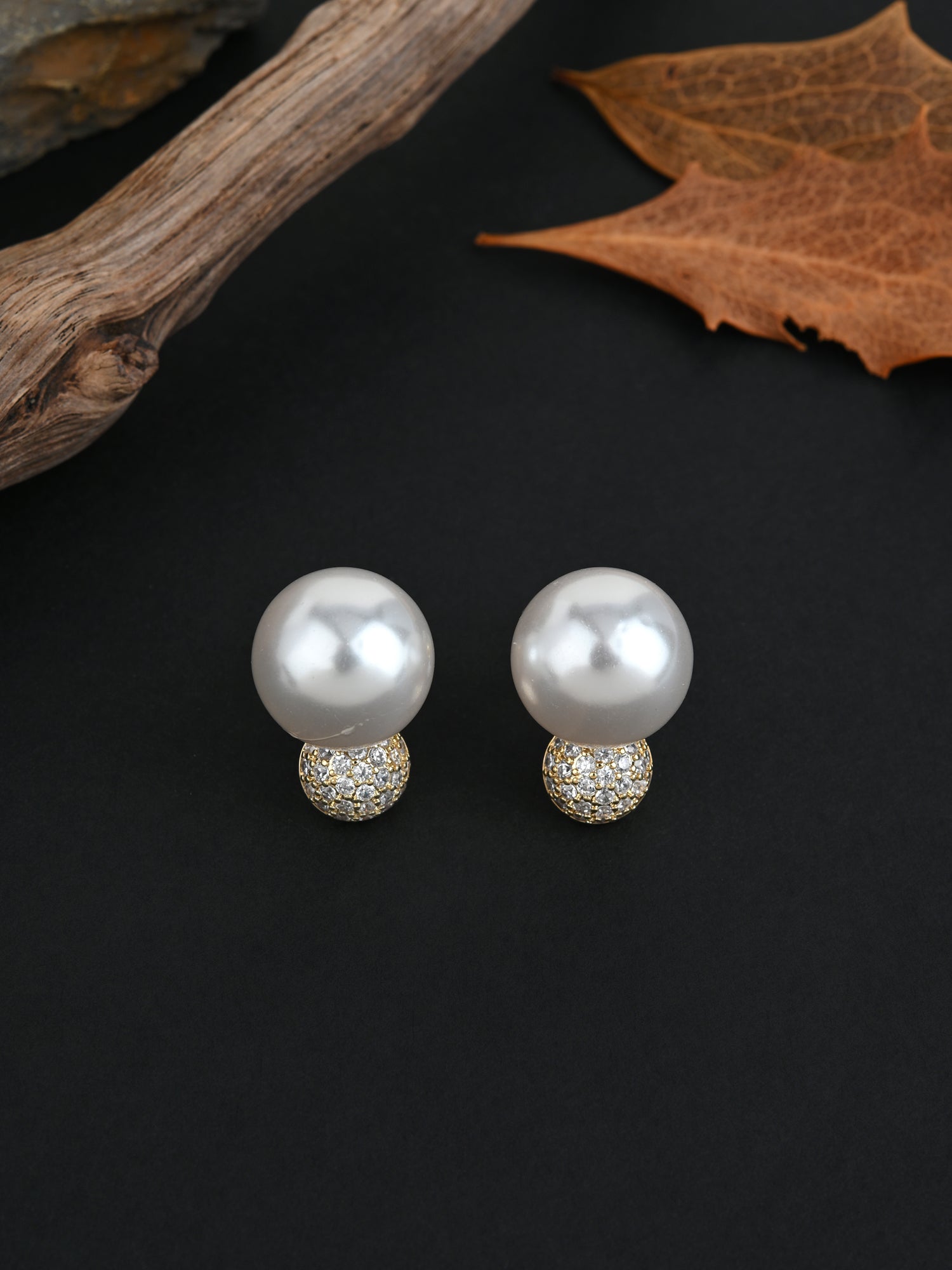 Classic Pearl Gold Stud Earrings