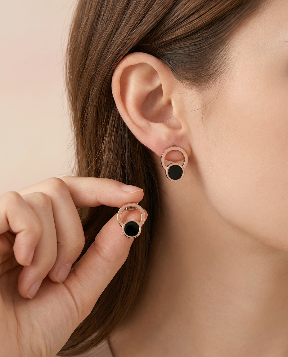 Black Stone Hoop Earrings