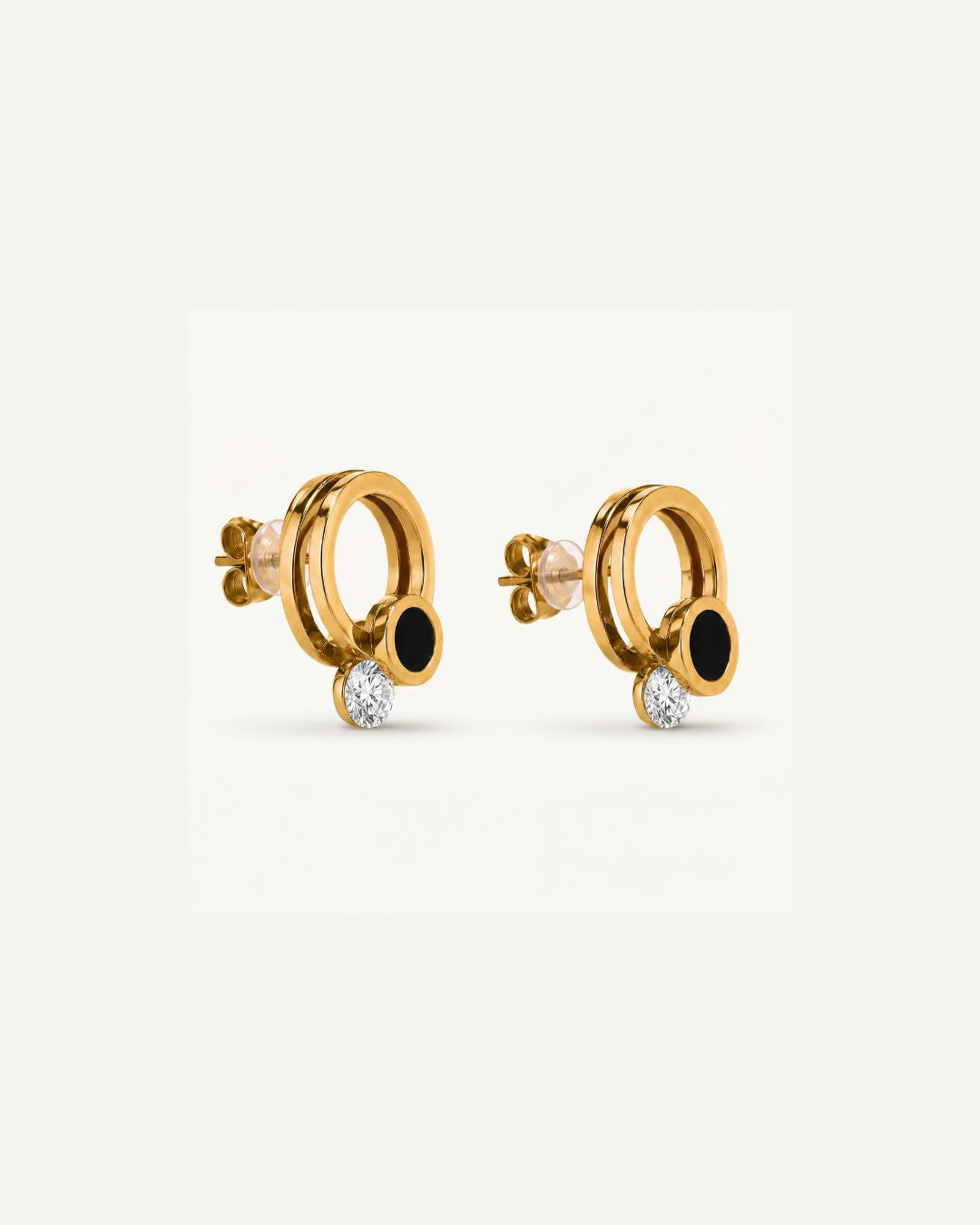Black Stone Hoop Earrings