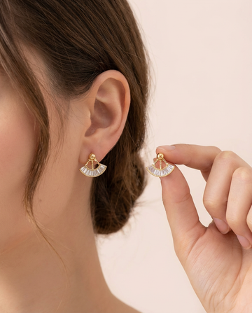 Gold Fan Design Stud Earrings