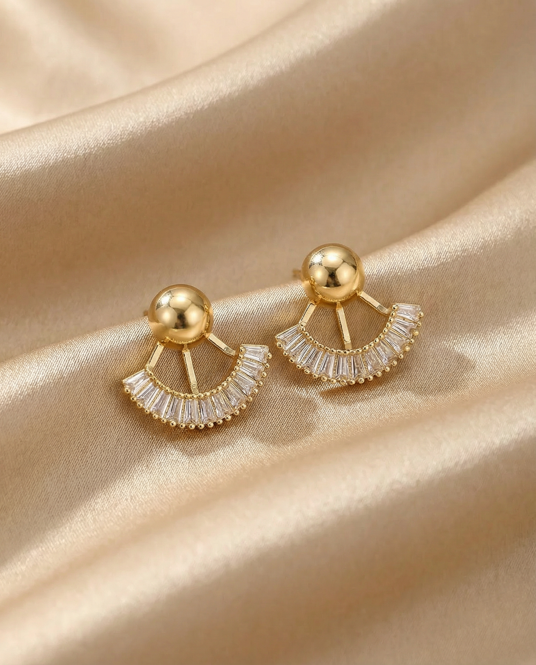 Gold Fan Design Stud Earrings