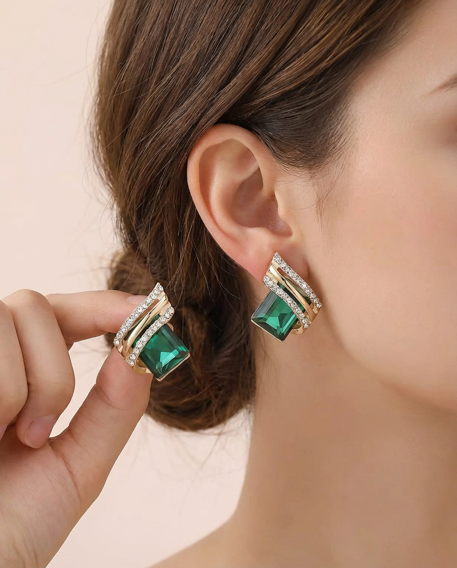 Emerald Green Crystal Stud Earrings