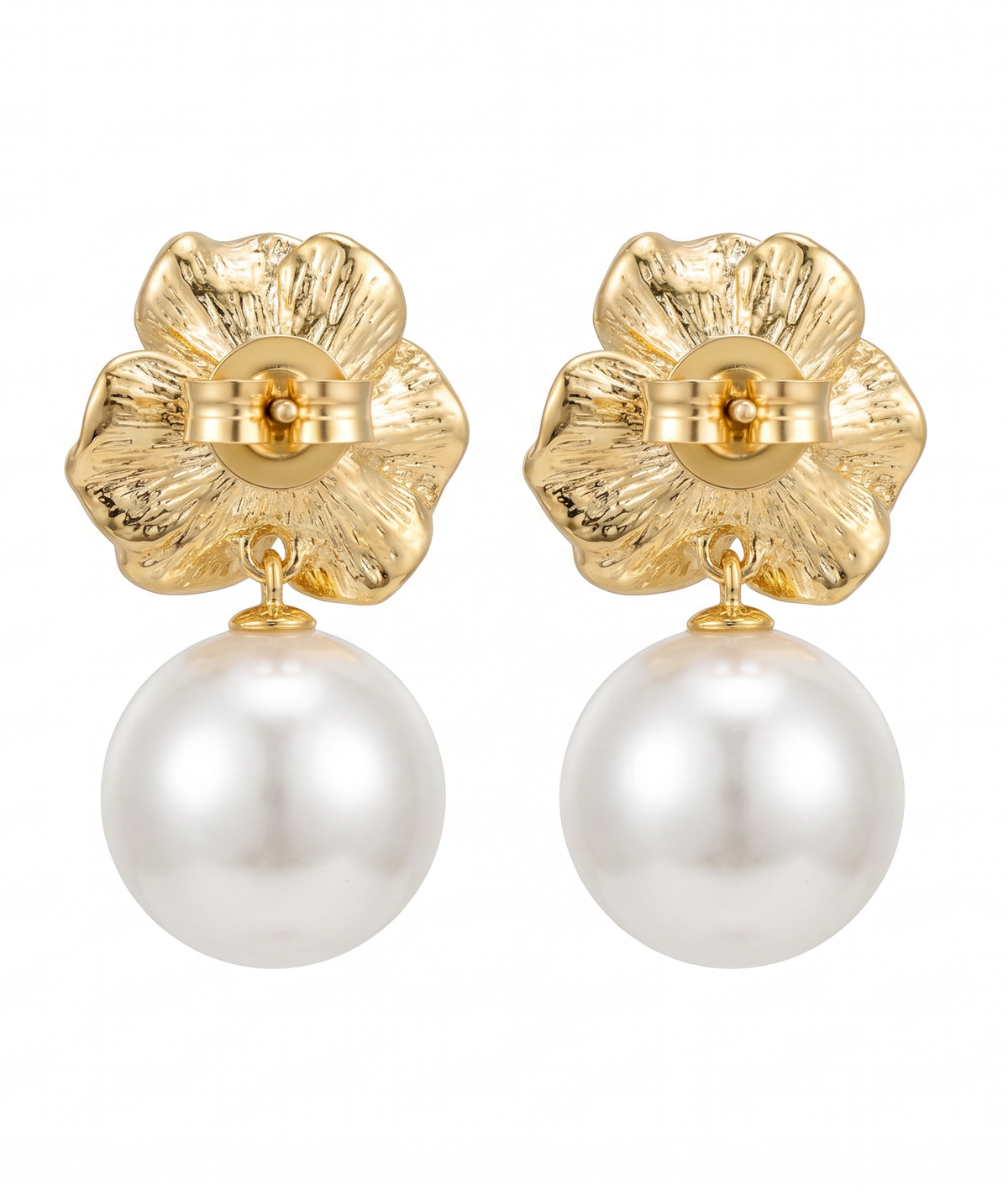 Gold Floral Pearl Drop Earrings