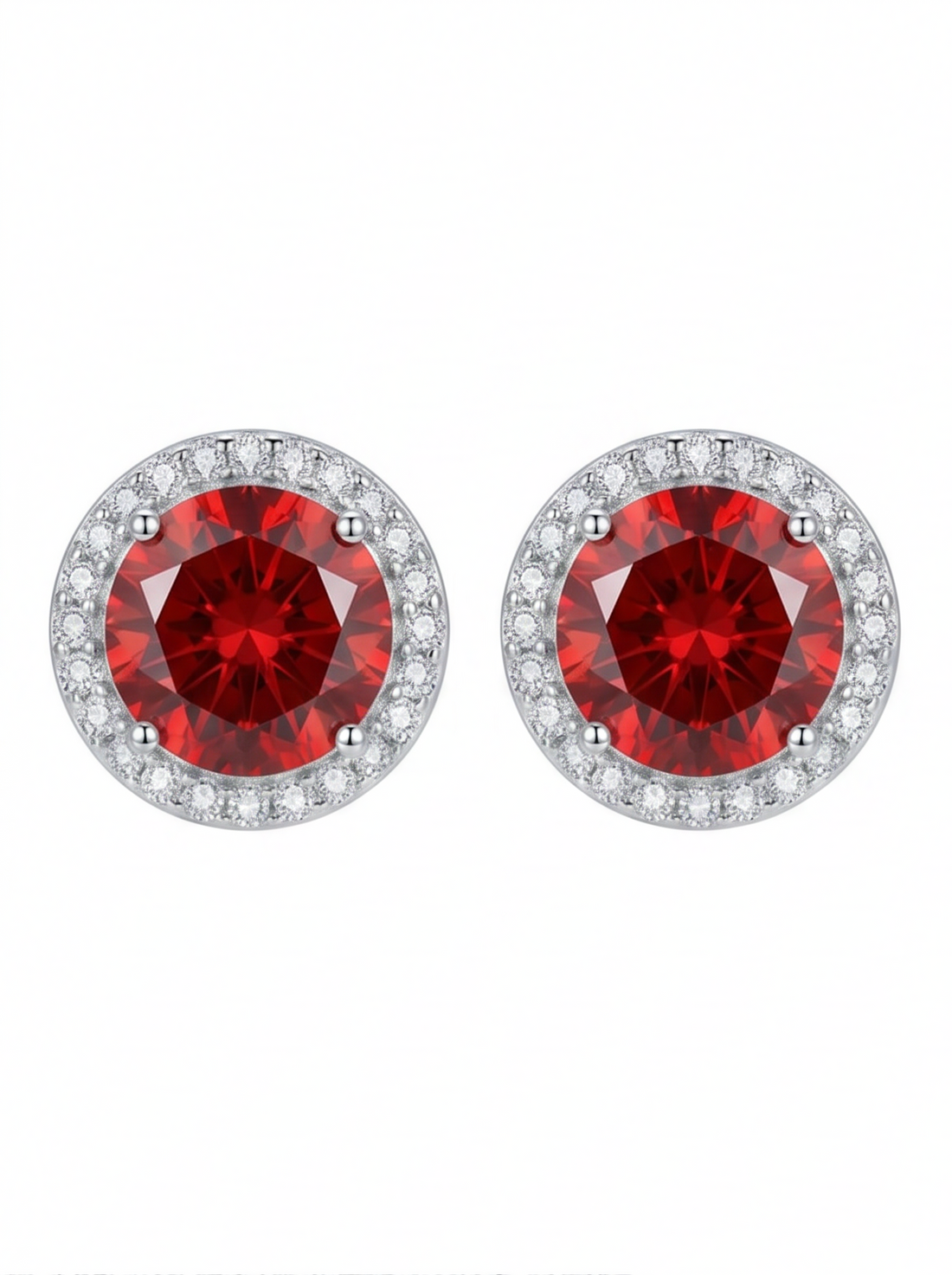 Ruby Red Halo Stud Earrings