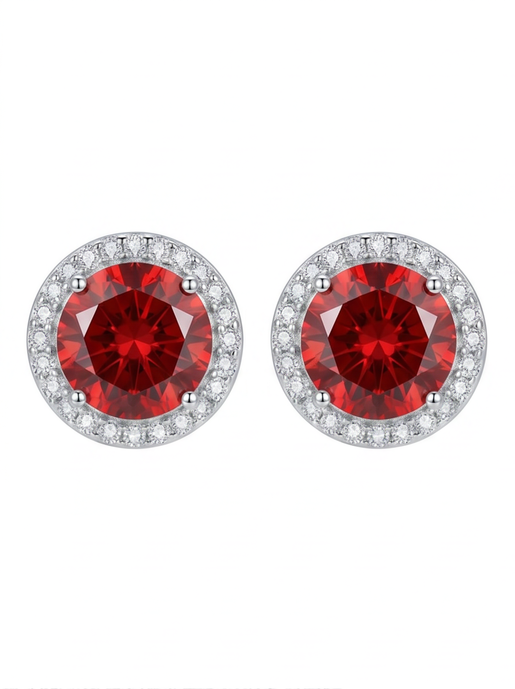 Ruby Red Halo Stud Earrings