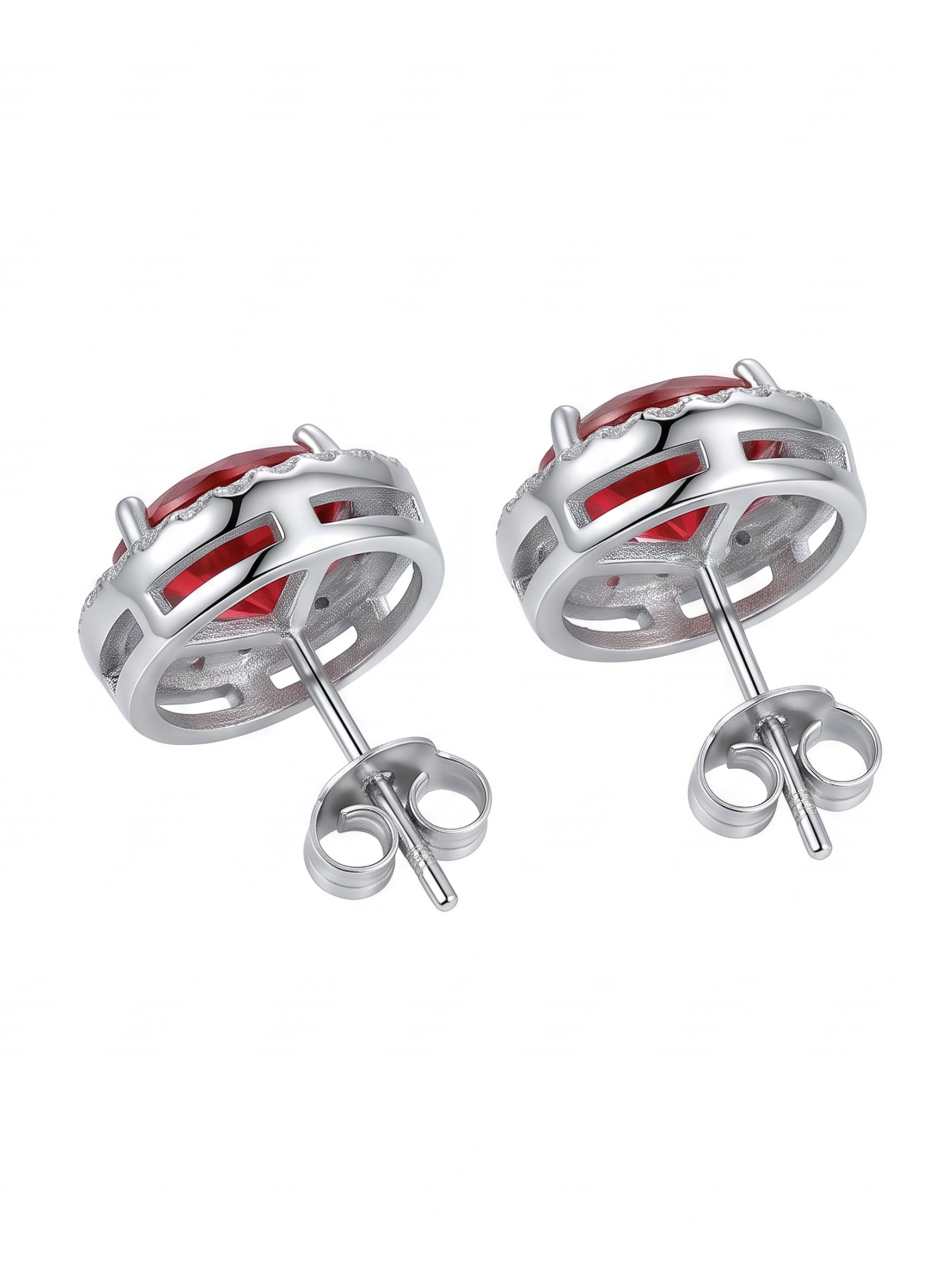 Ruby Red Halo Stud Earrings
