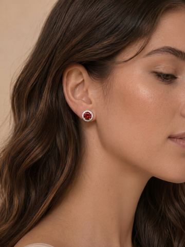 Ruby Red Halo Stud Earrings