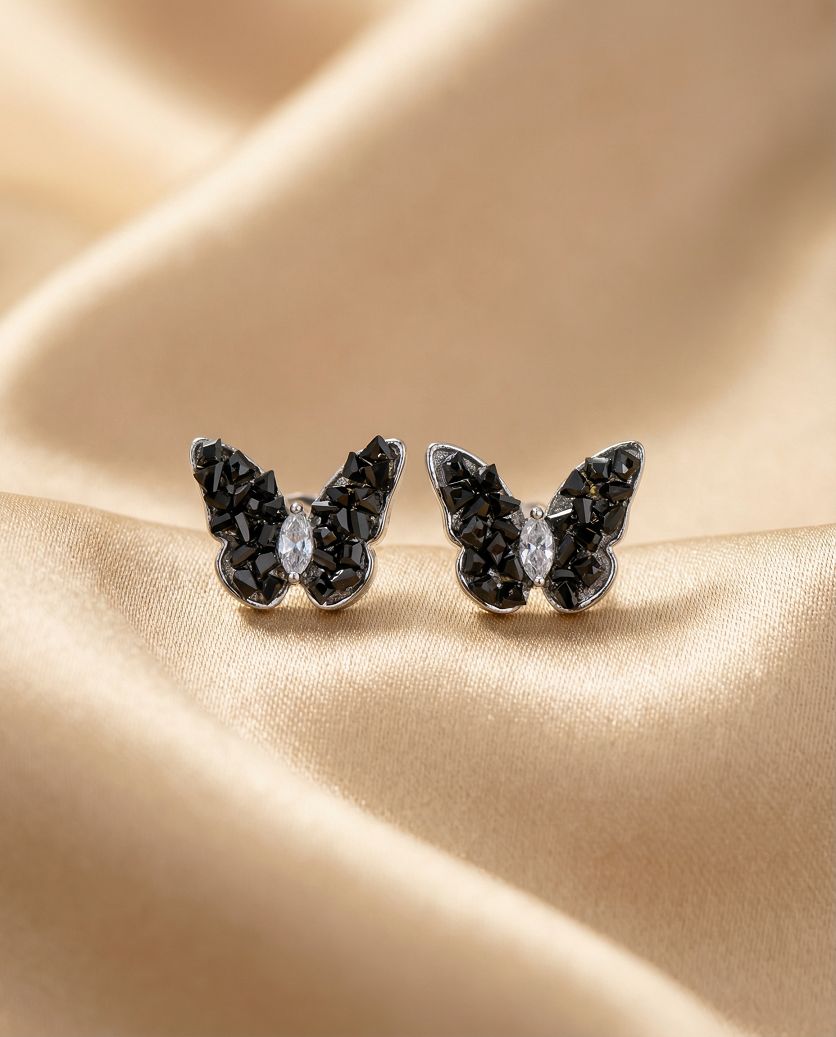 Black Pavé Crystal Butterfly Studs