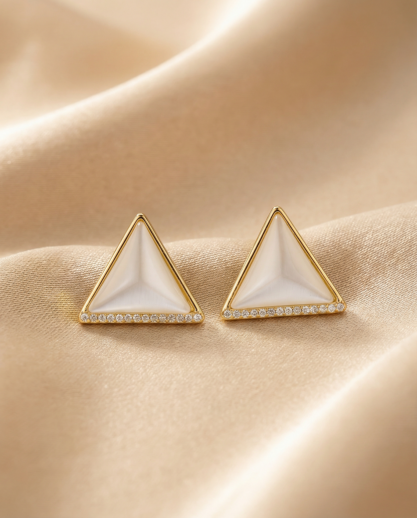 Triangle Cat's-Eye Crystal Stud Earrings