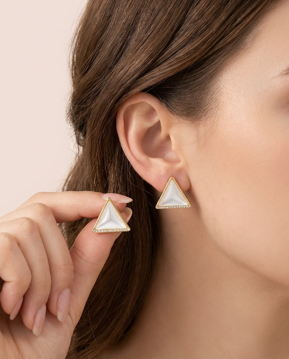 Triangle Cat's-Eye Crystal Stud Earrings