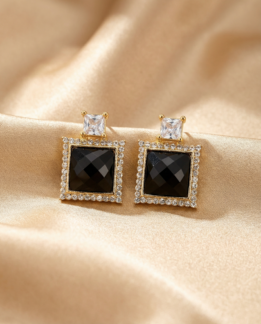 Square Halo Crystal Drop Earrings