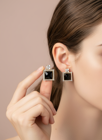 Square Halo Crystal Drop Earrings