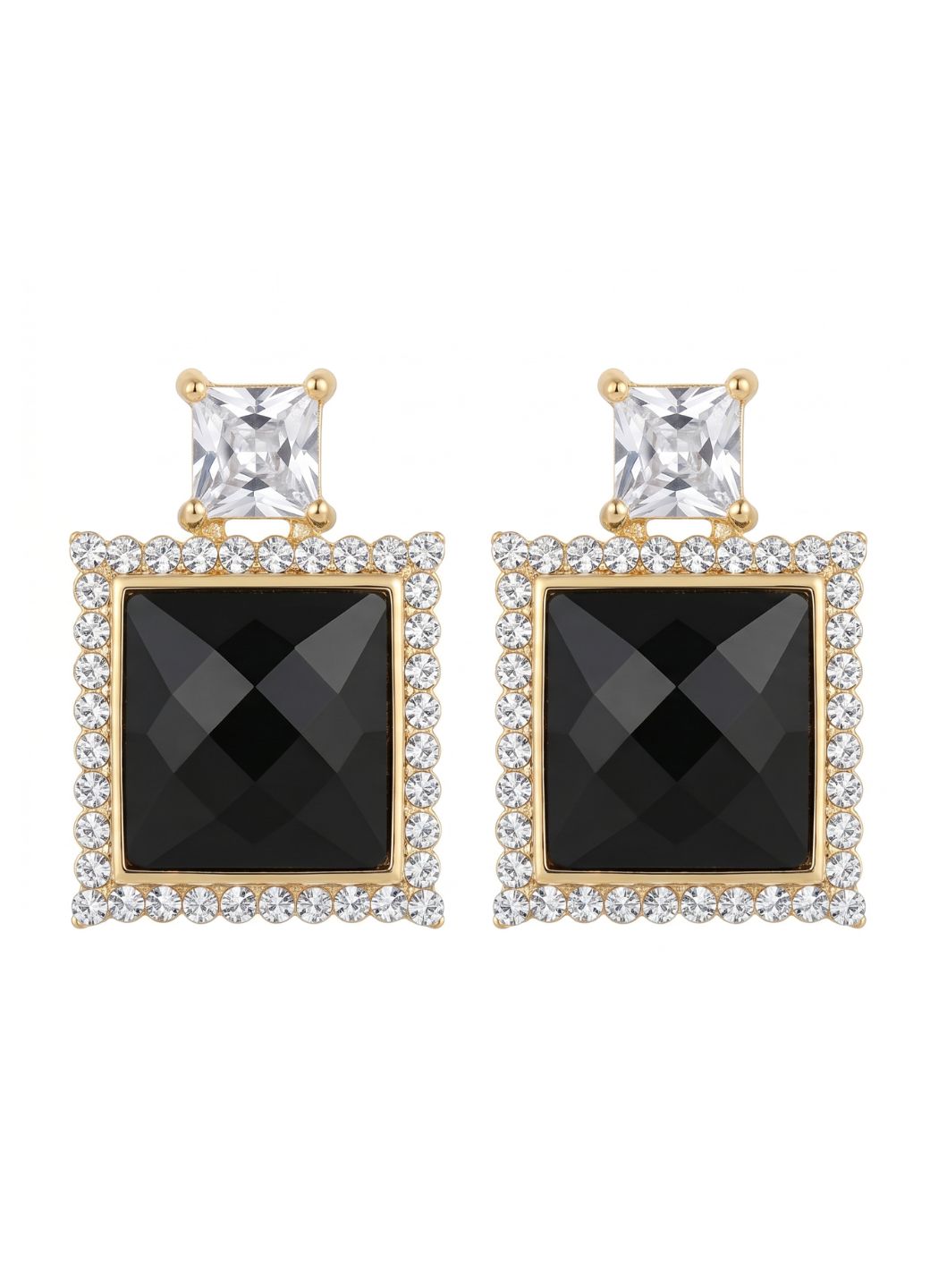 Square Halo Crystal Drop Earrings