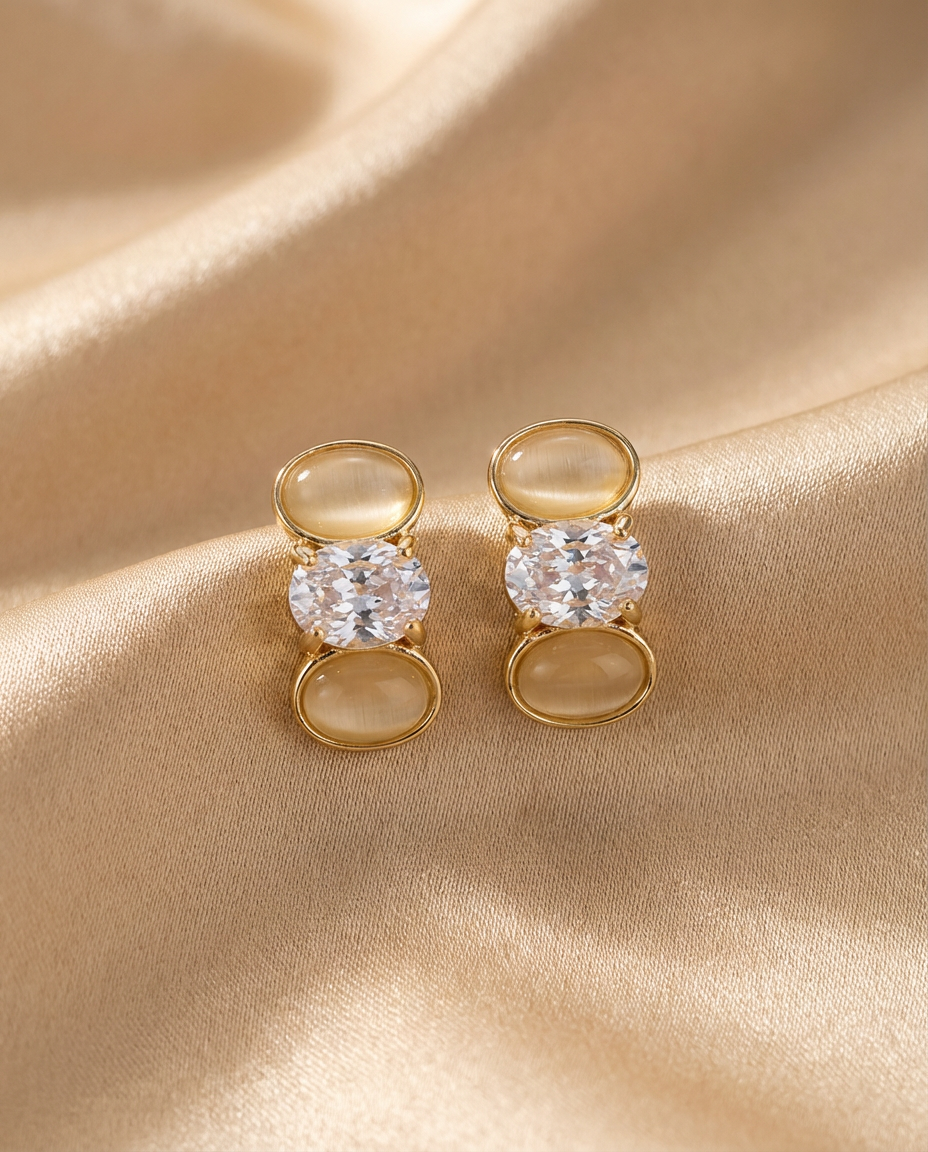Oval Cat's-Eye Crystal Stud Earrings