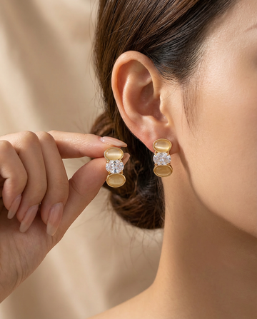 Oval Cat's-Eye Crystal Stud Earrings