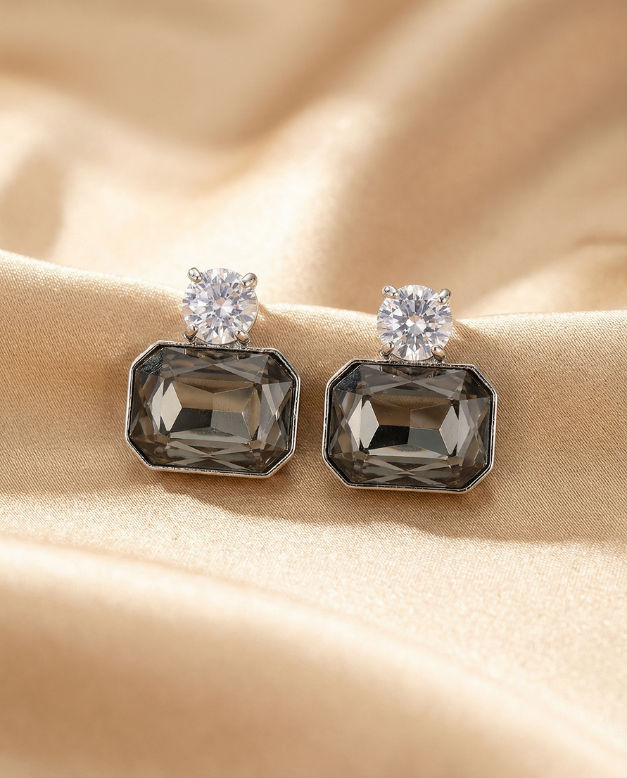 Emerald Cut Smoky Stone Earrings
