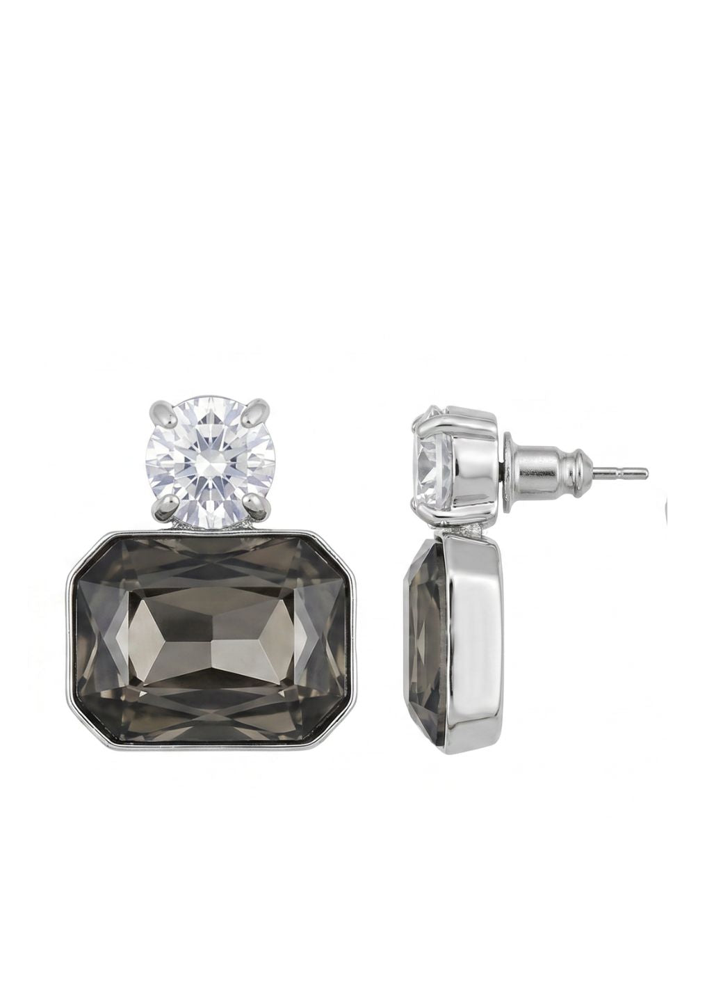 Emerald Cut Smoky Stone Earrings