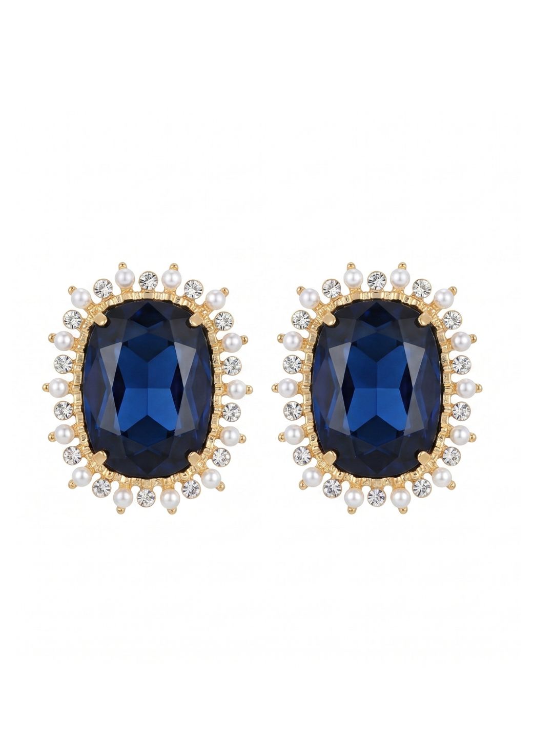Blue Stone Pearl Halo Earrings