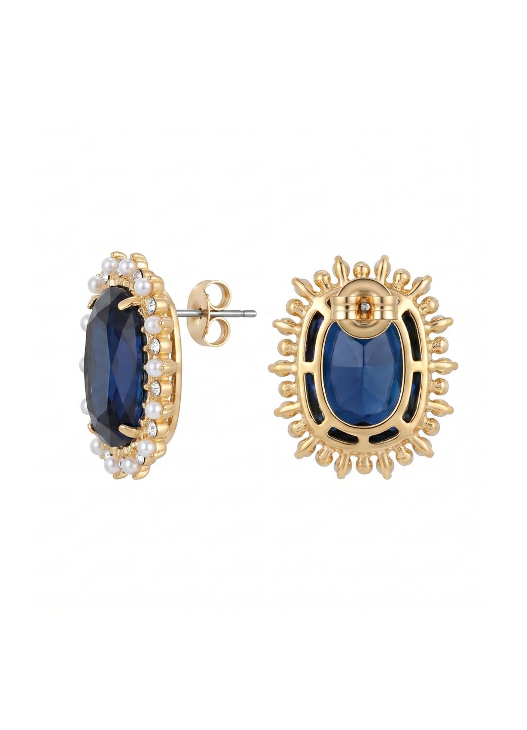 Blue Stone Pearl Halo Earrings