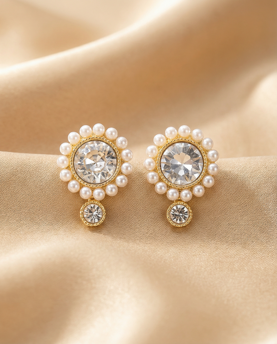 Pearl Framed Crystal Drop Earrings