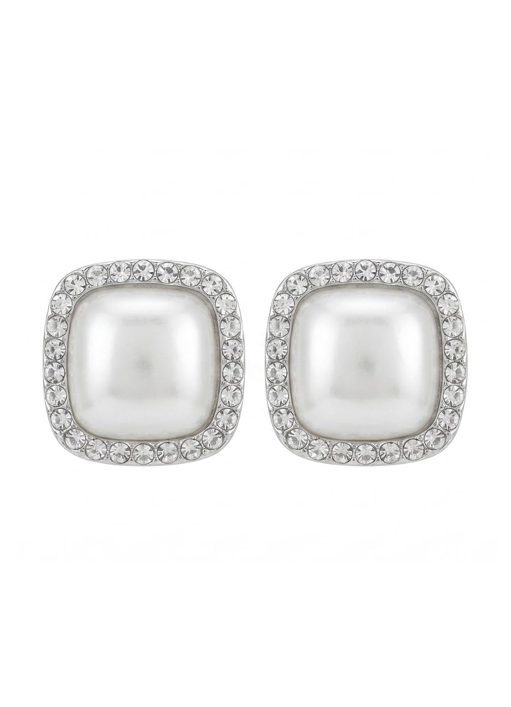 Pearl Cabochon Crystal Halo Earrings