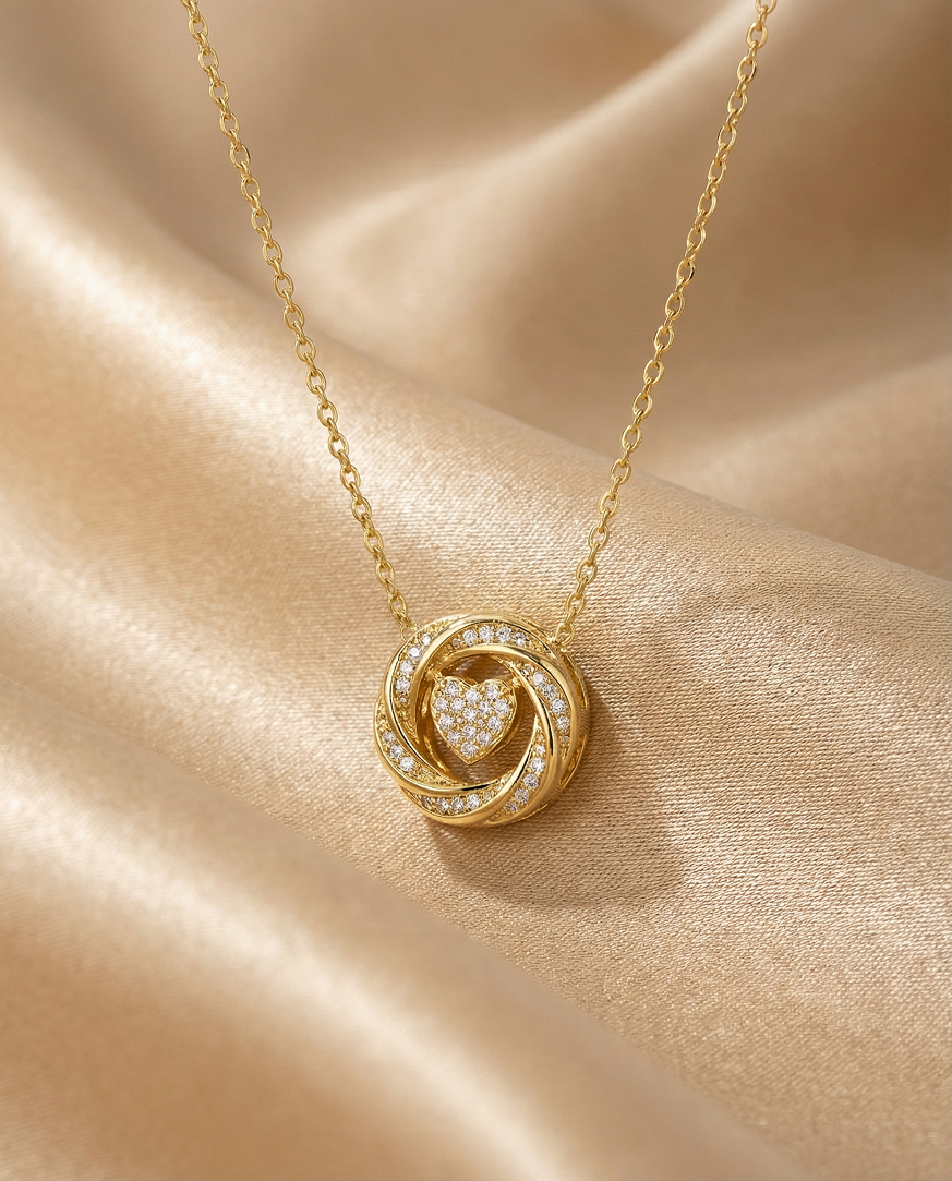 Pavé Heart Swirl Pendant Necklace