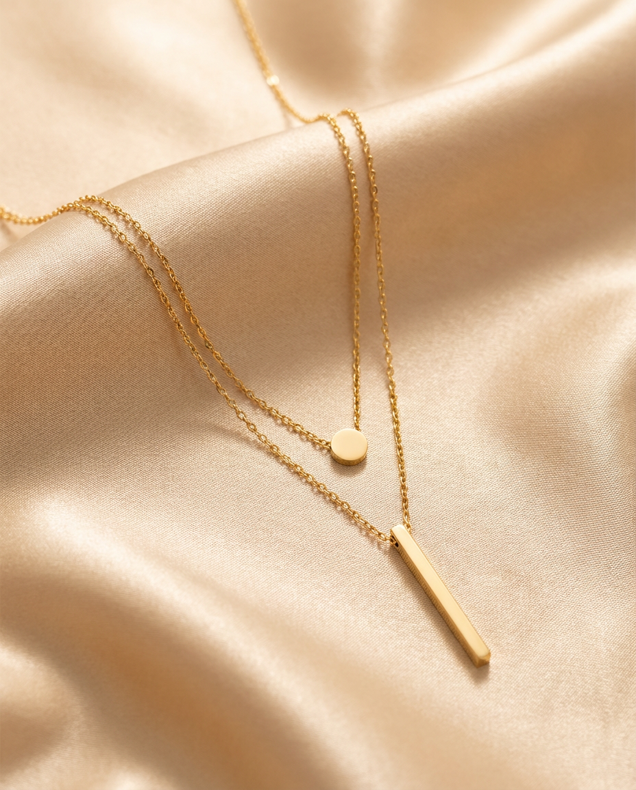 Layered Bar Disc Pendant Necklace