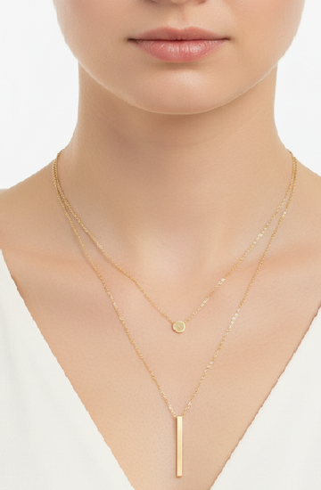 Layered Bar Disc Pendant Necklace