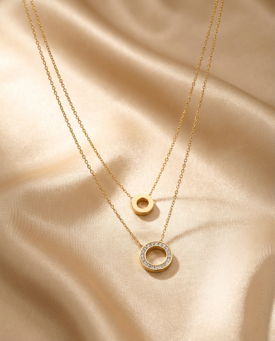 Double Circle Pendant Layered Necklace