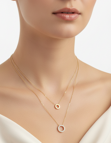 Double Circle Pendant Layered Necklace