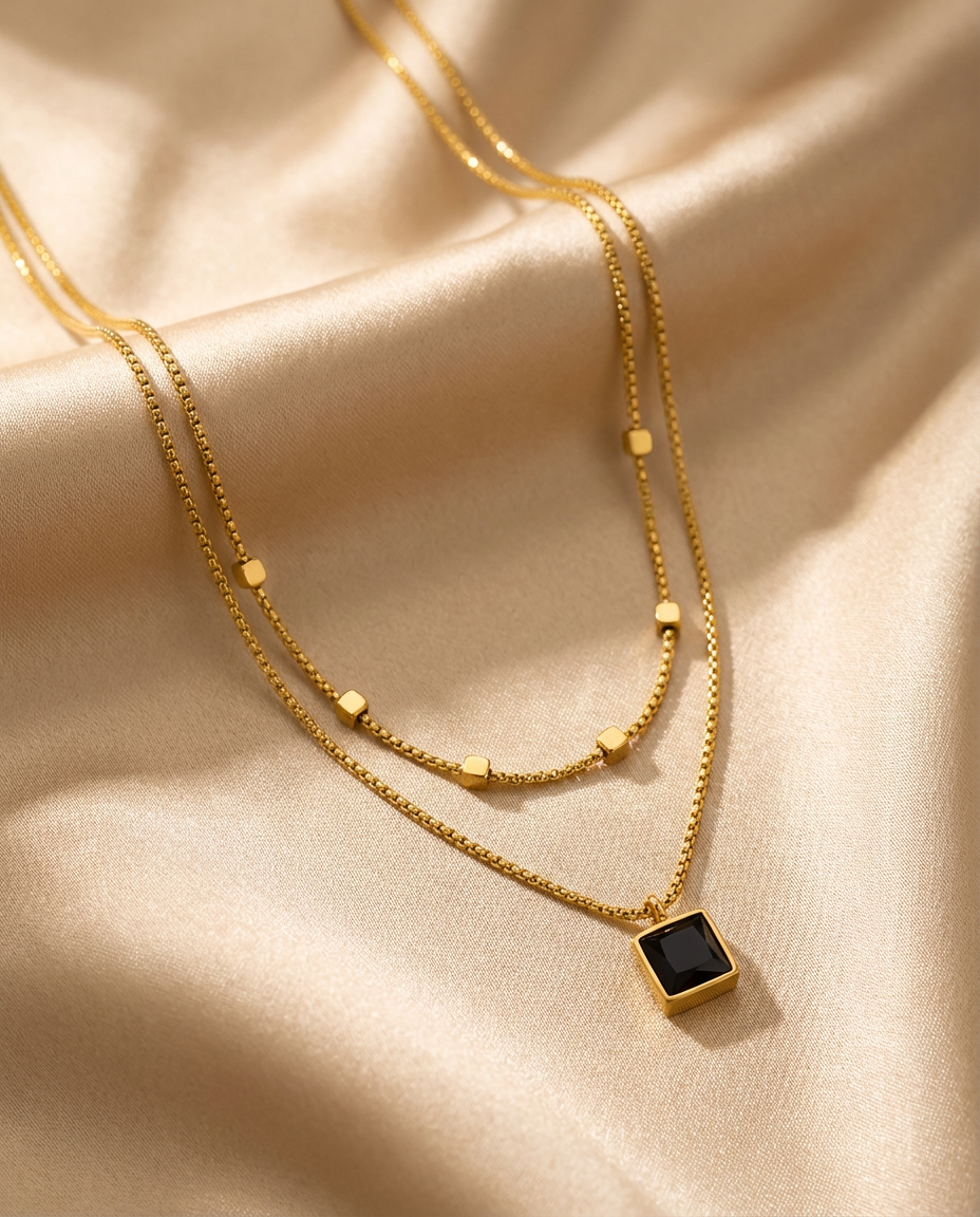 Layered Bead Station Cube Necklace