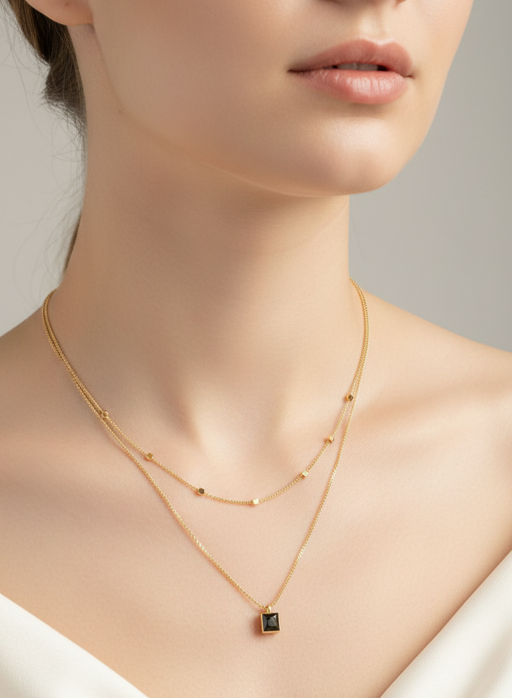 Layered Bead Station Cube Necklace