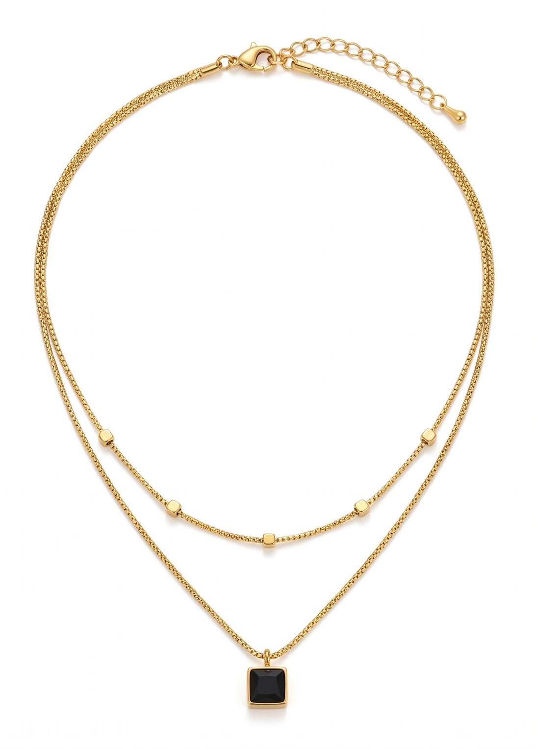 Layered Bead Station Cube Necklace