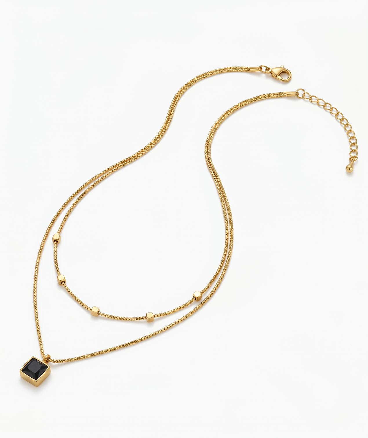 Layered Bead Station Cube Necklace
