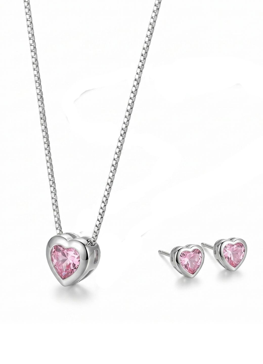 Pink Heart Pendant Necklace Set