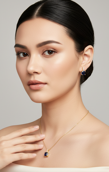 Blue Square Crystal Necklace Set