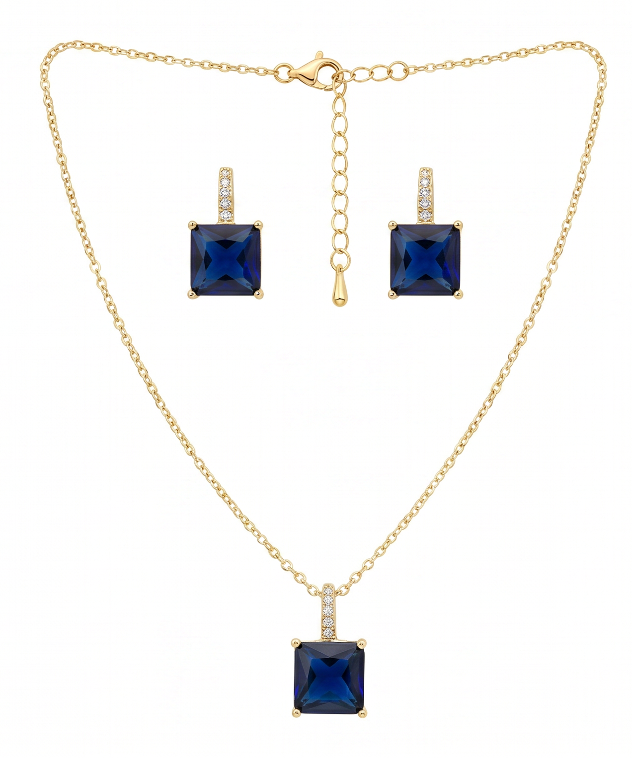 Blue Square Crystal Necklace Set