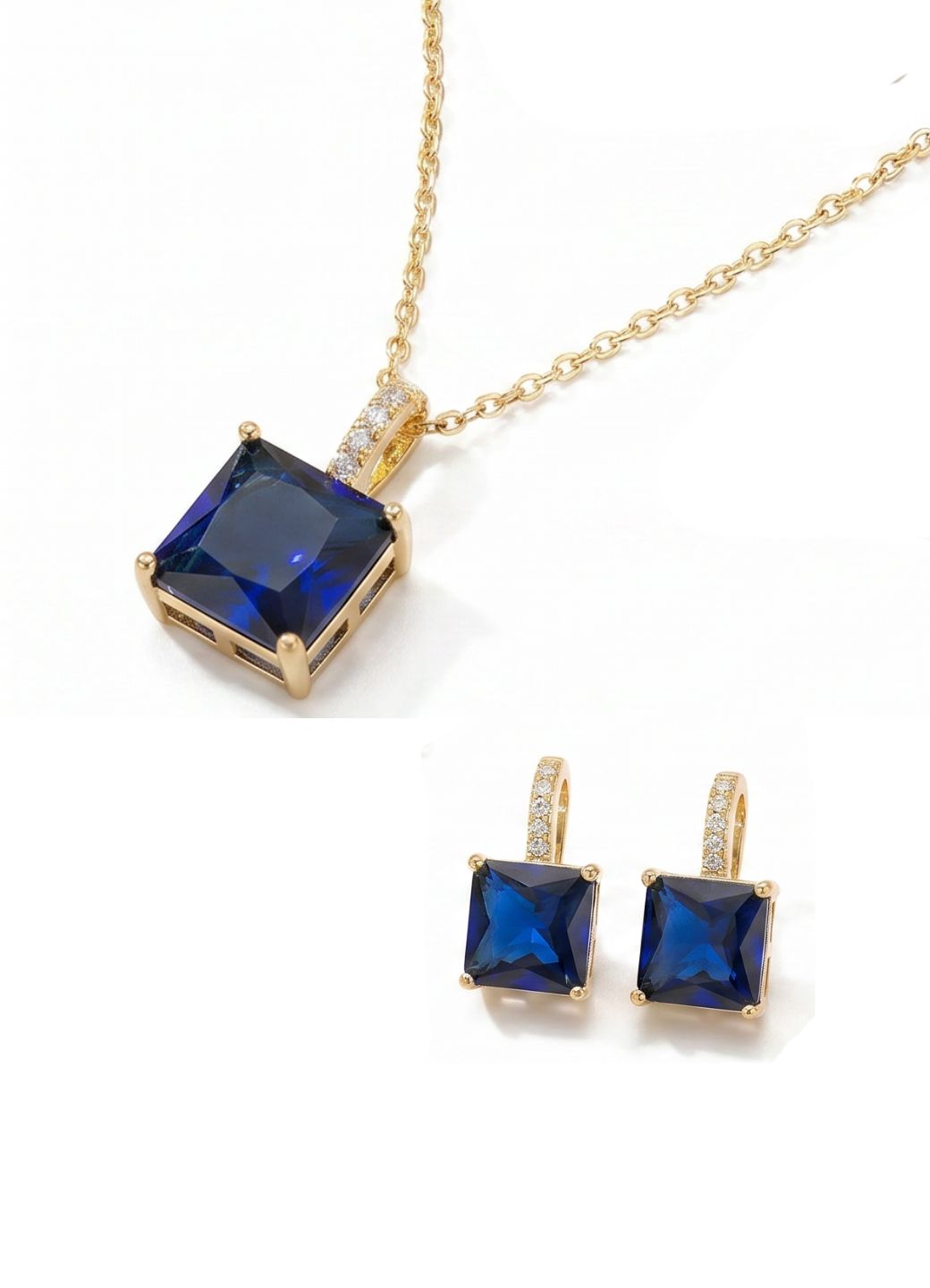Blue Square Crystal Necklace Set