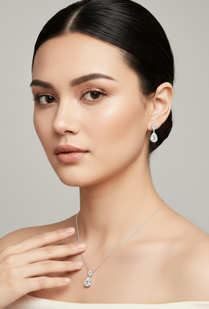 Teardrop Crystal Halo Necklace Set