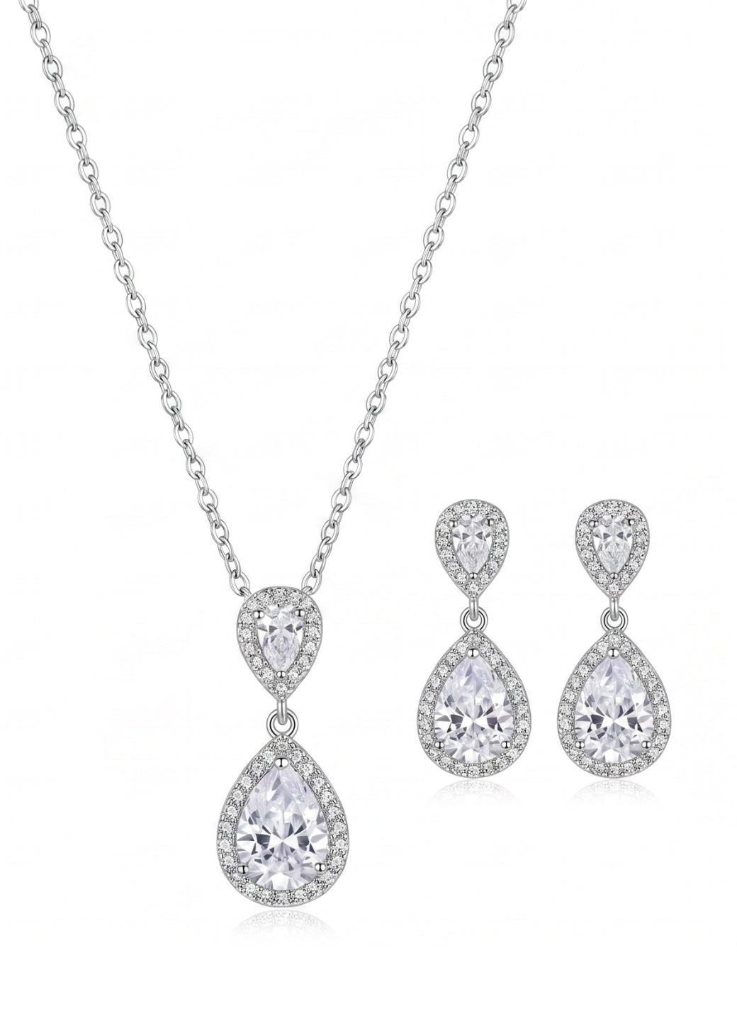 Teardrop Crystal Halo Necklace Set