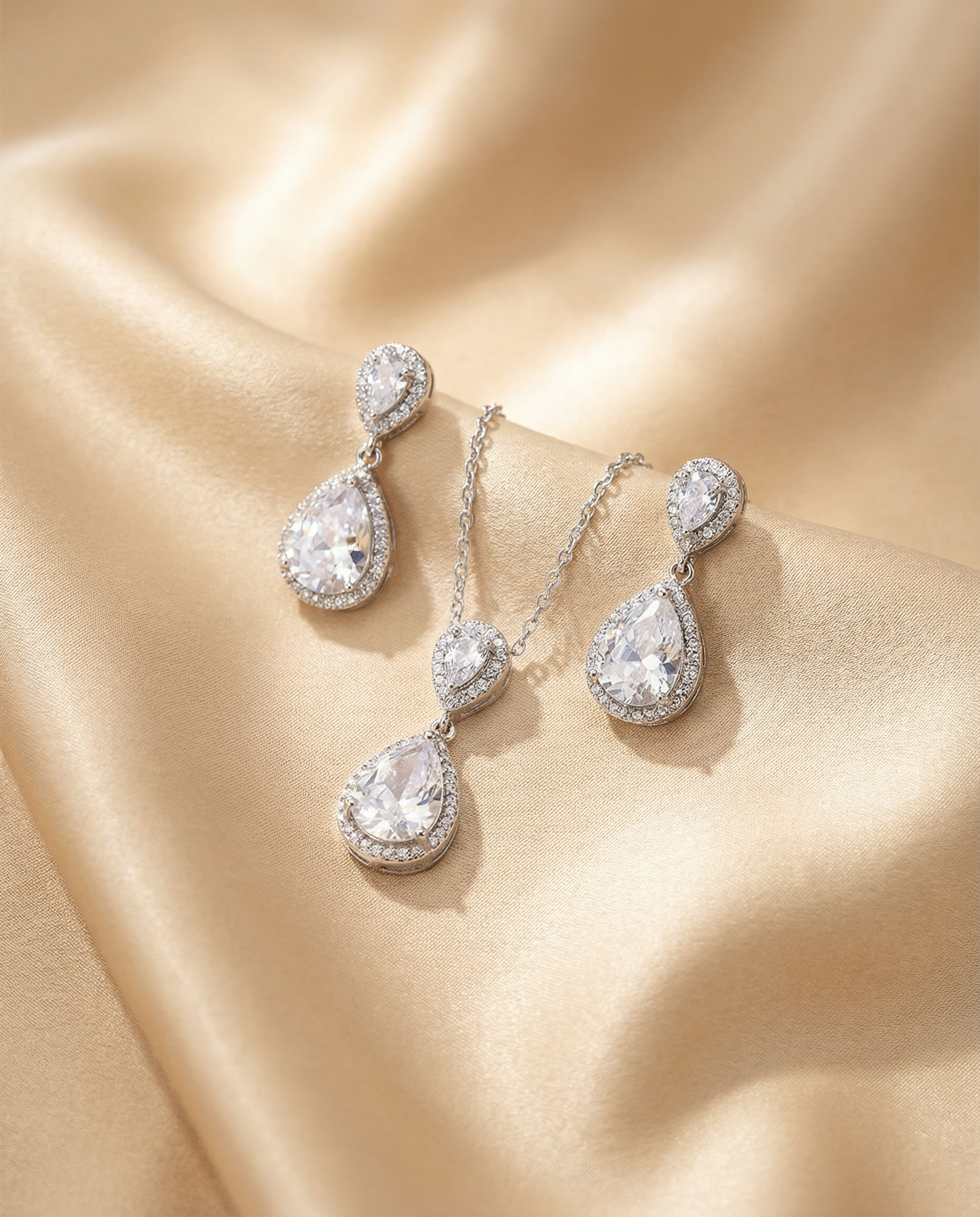 Teardrop Crystal Halo Necklace Set