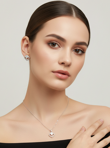 Open Square Crystal Necklace Set