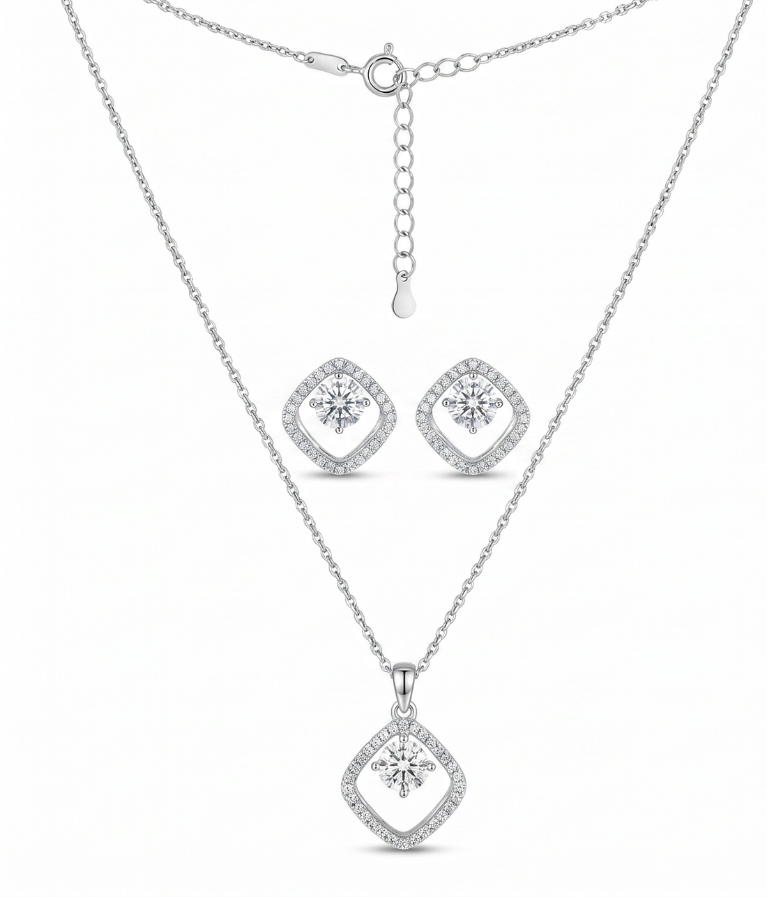 Open Square Crystal Necklace Set