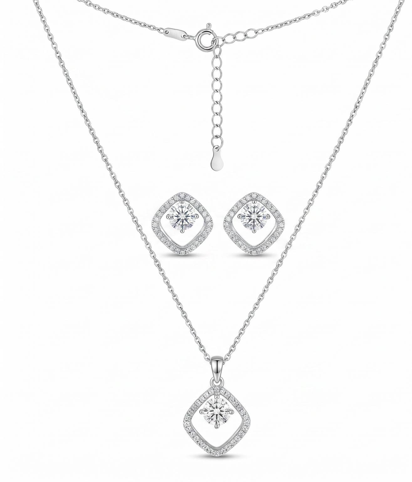 Open Square Crystal Necklace Set
