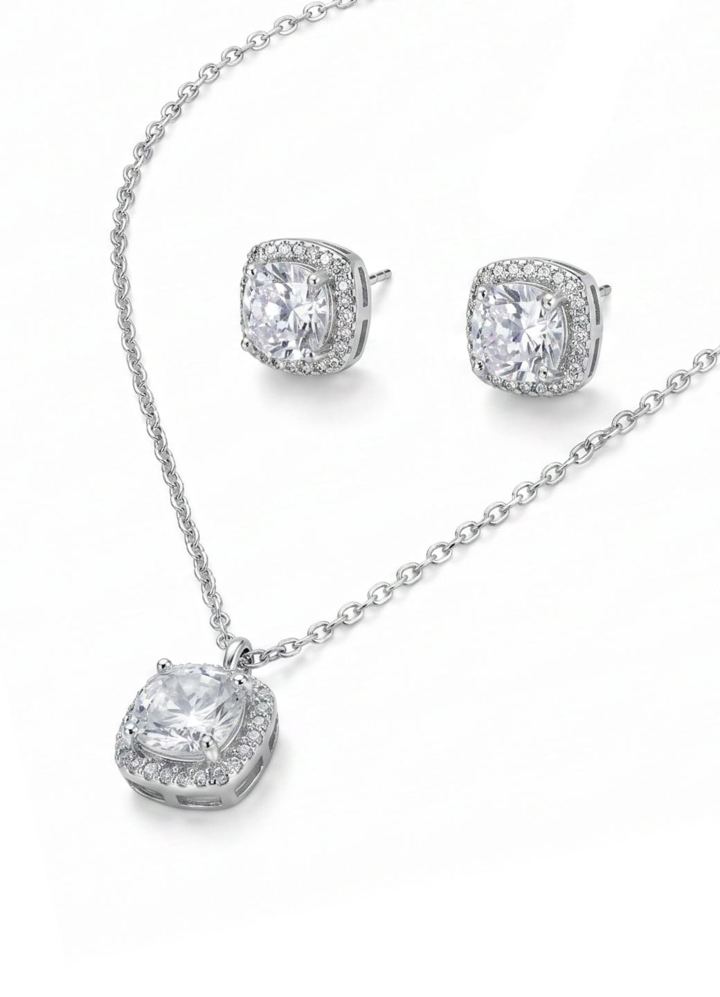 Cushion Cut Crystal Necklace Set